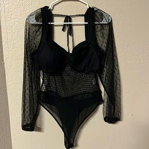 Black bodysuit polka dot see through sleeves